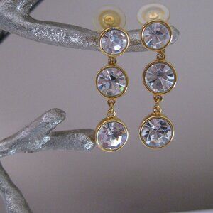 Vintage Joan Rivers Three (3) Rhinestone Drop Dangle Clip on Earrings